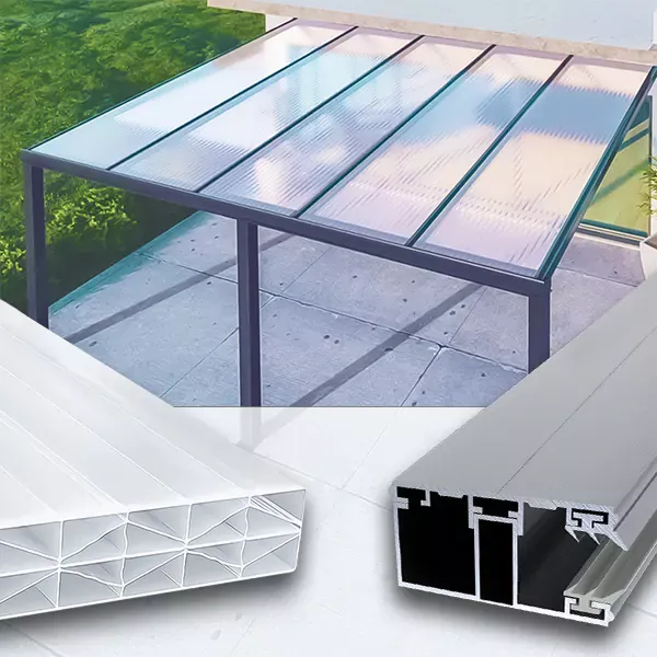 Compleet bouwpakket dak polycarbonaat platen en aluminium profielen en alle toebehoren