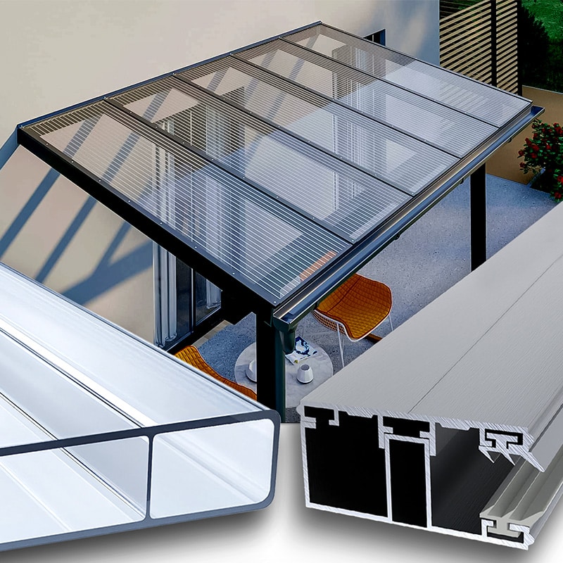 Terrasoverkapping - Acrylglas kanaalplaten (Plexiglas® Rohmasse) 16/32 structuur 16 mm transparant