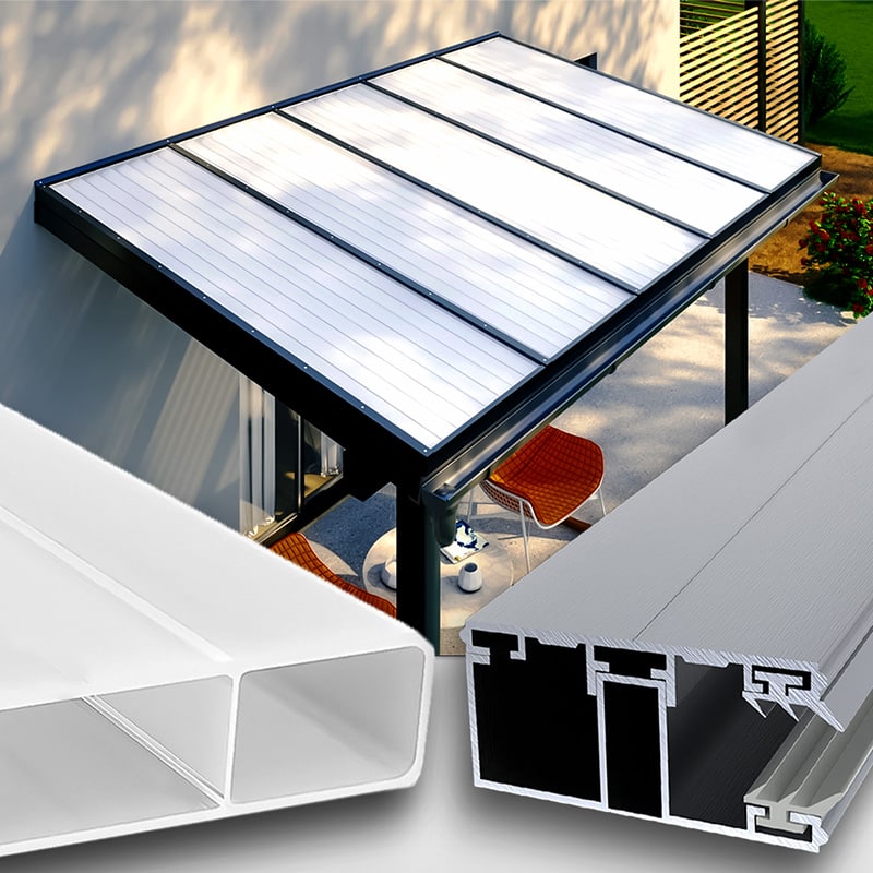 Bouwpakket compleet dak polycarbonaat platen en profielen - Acrylglas platen (Plexiglas® Rohmasse) 16/32 structuur 16 mm opaal